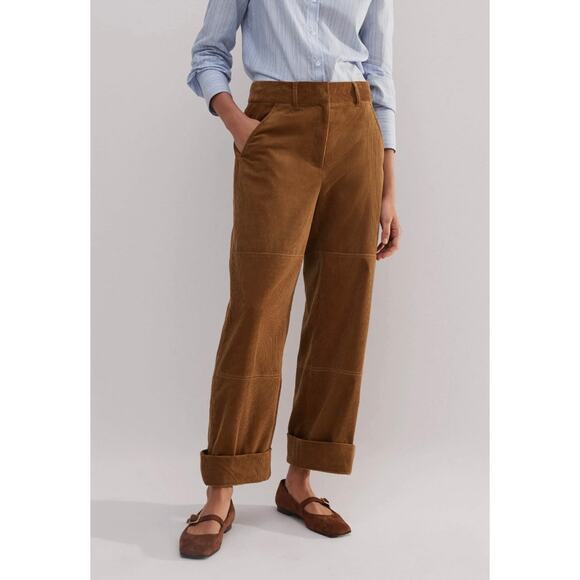 New ME+EM Corduroy Relaxed Barrel Leg Trousers Wide Leg Pants Caramel 2 Tan - Picture 1 of 16